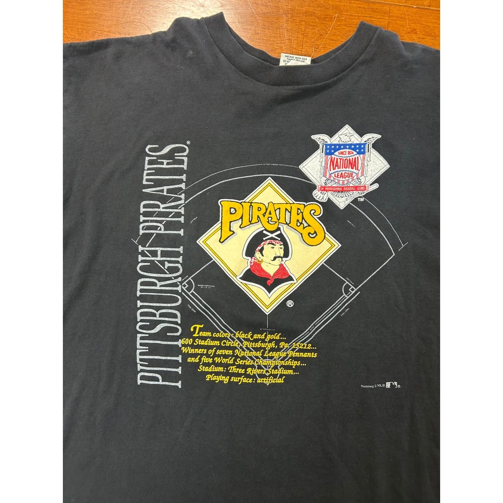 Vintage Nutmeg Mills Pittsburgh Pirates Shirt Mens XL Black MLB Baseball Tee